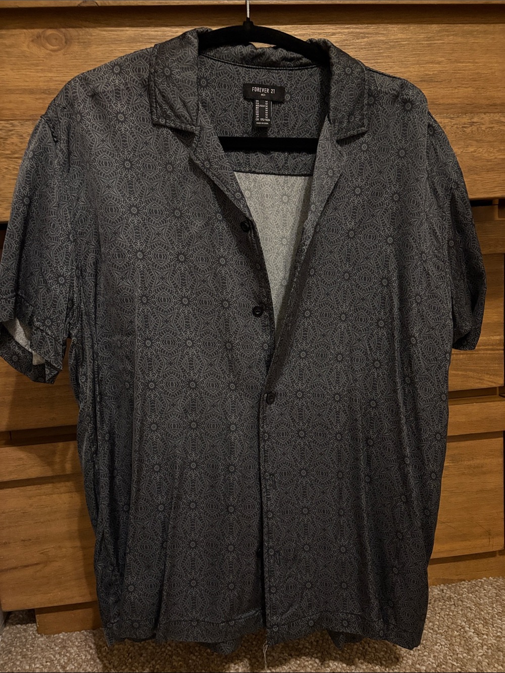 Forever 21 Black Short Sleeve Geometric Camp Shirt